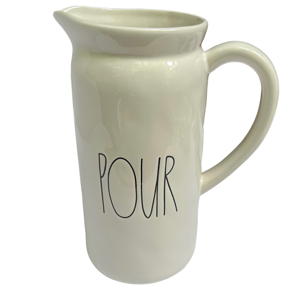 Rae Dunn POUR Pitcher Creamy White Black Large Letters Dimples NWT 2017 OG